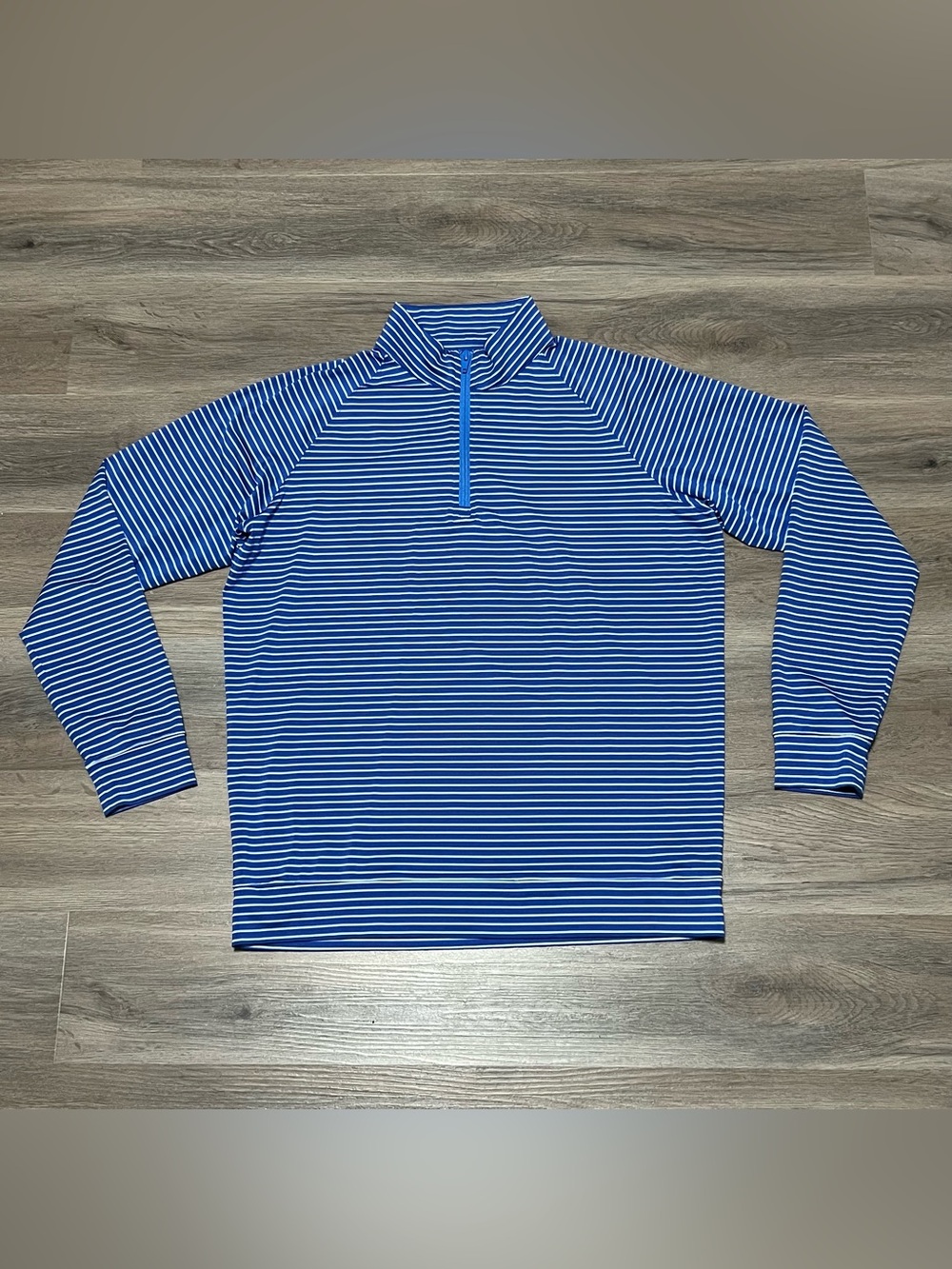 J McLaughlin Men’s Medium 1/4 Zip Pullover Blue White Stripe Performance Golf